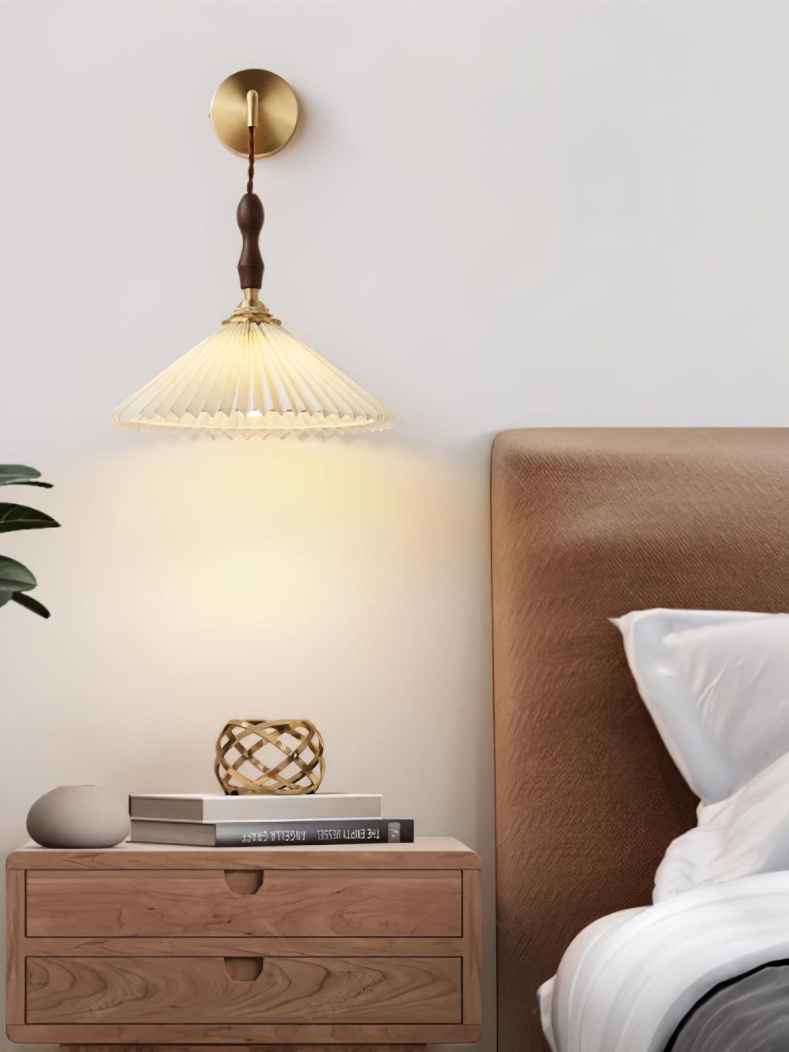 Mordan Premium	Elegance Pleated Walnut Wooden Wall Lamp