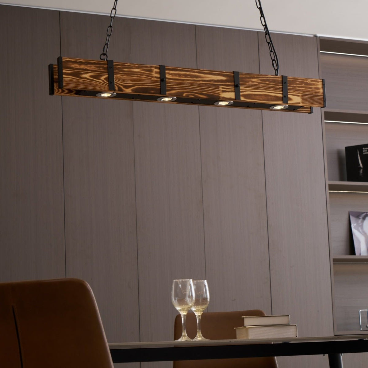 Aldelena Chandelier Pleva Linear Natural Wood