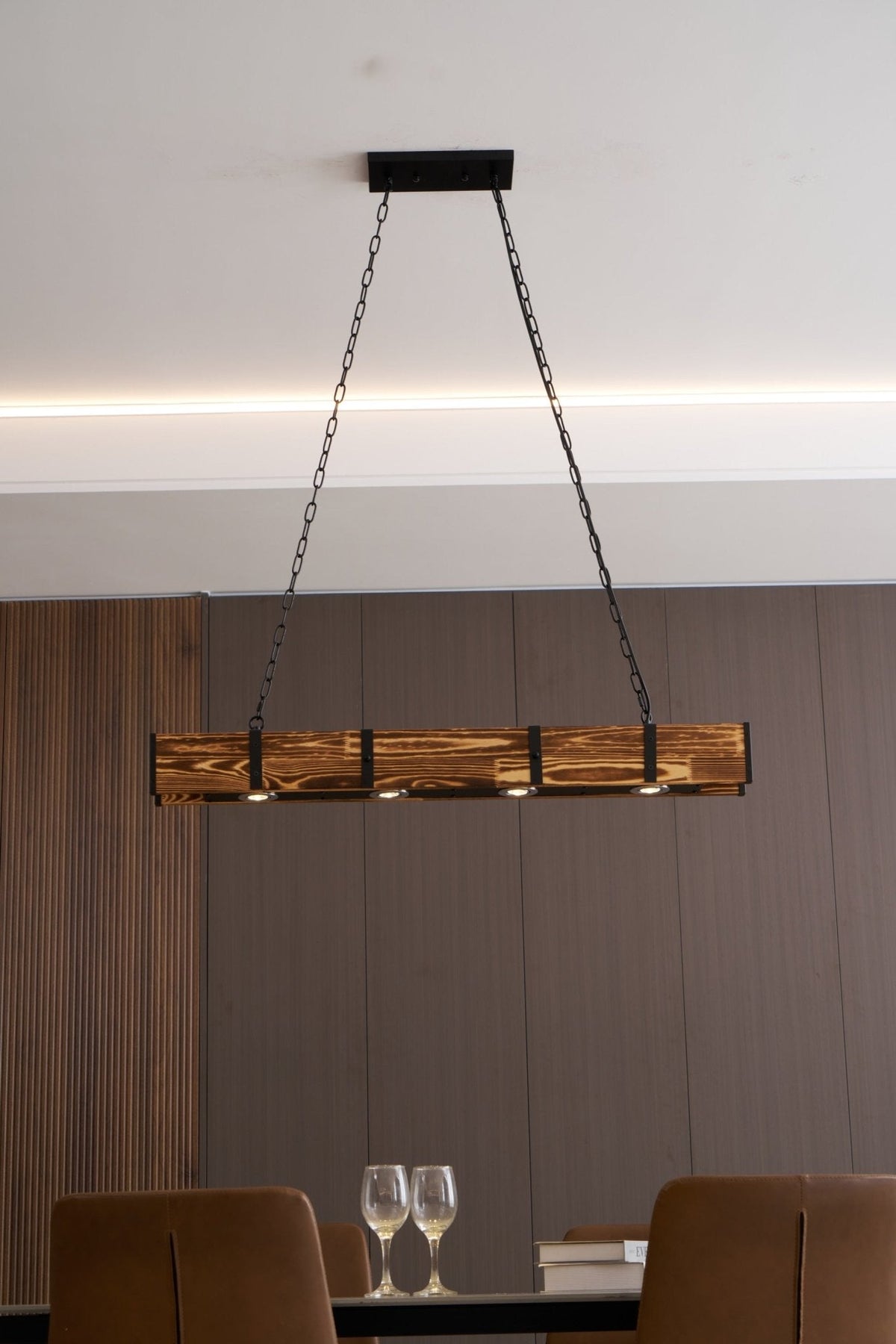 Aldelena Chandelier Pleva Linear Natural Wood