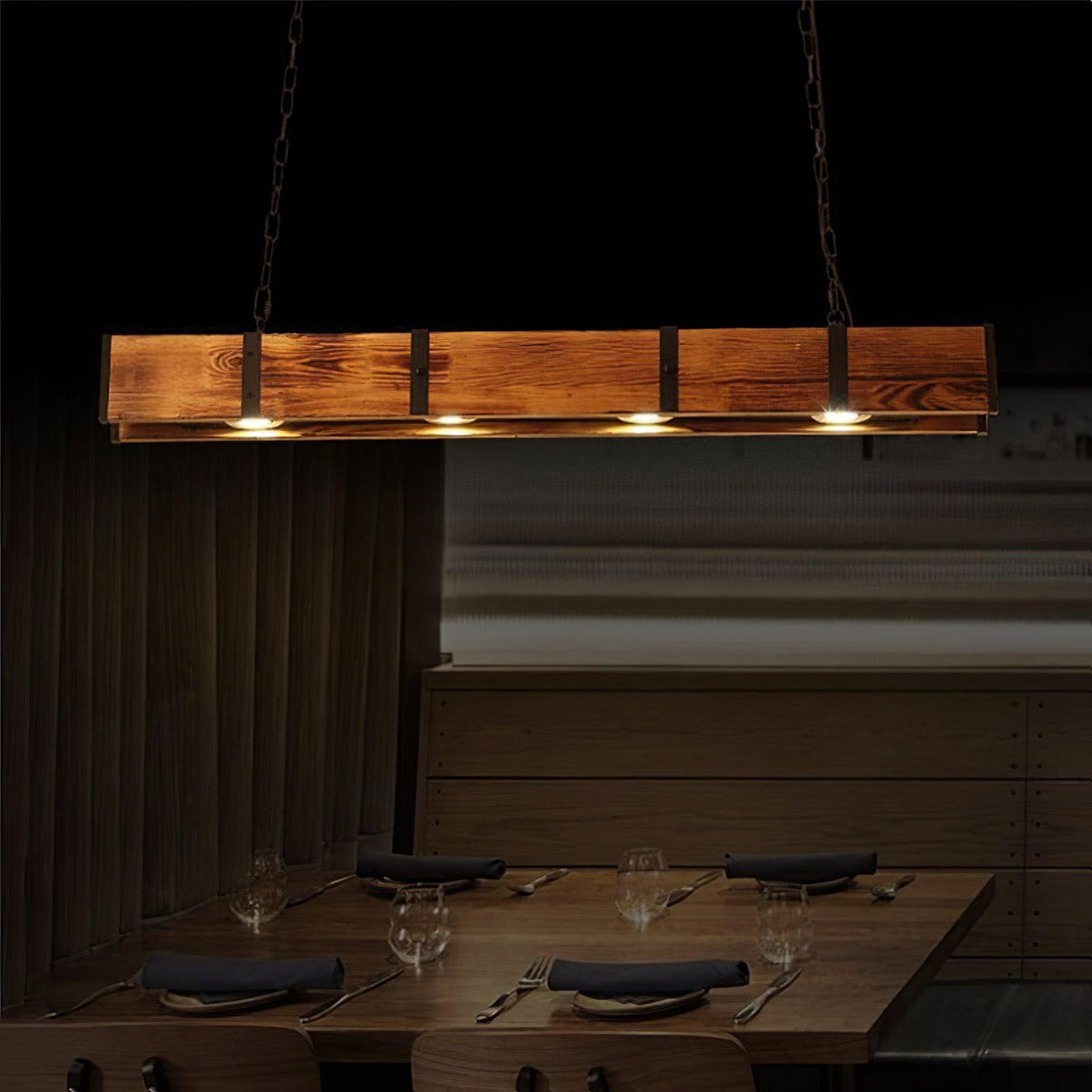 Aldelena Chandelier Pleva Linear Natural Wood