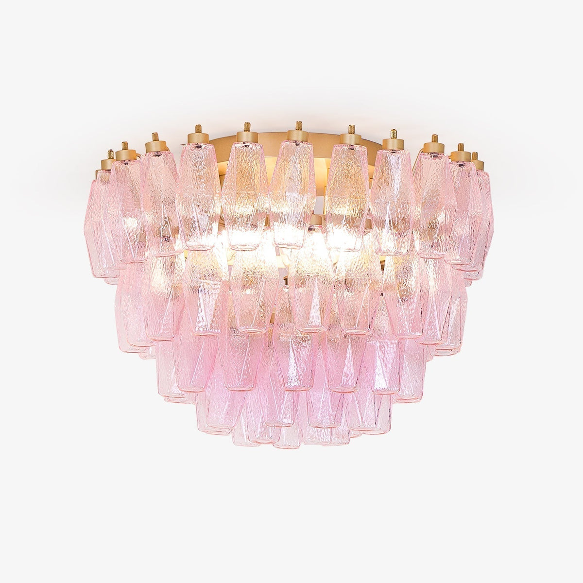 Celelaya Ceiling Lamp Poliedri Pink Murano Glass Layered Flush Mount