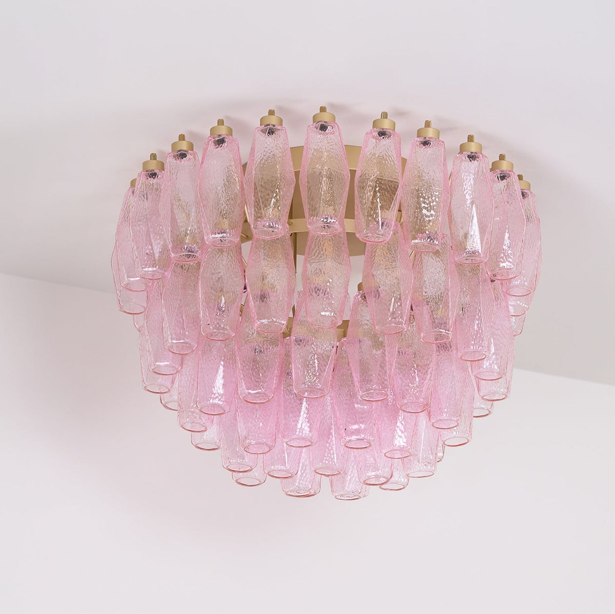 Celelaya Ceiling Lamp Poliedri Pink Murano Glass Layered Flush Mount