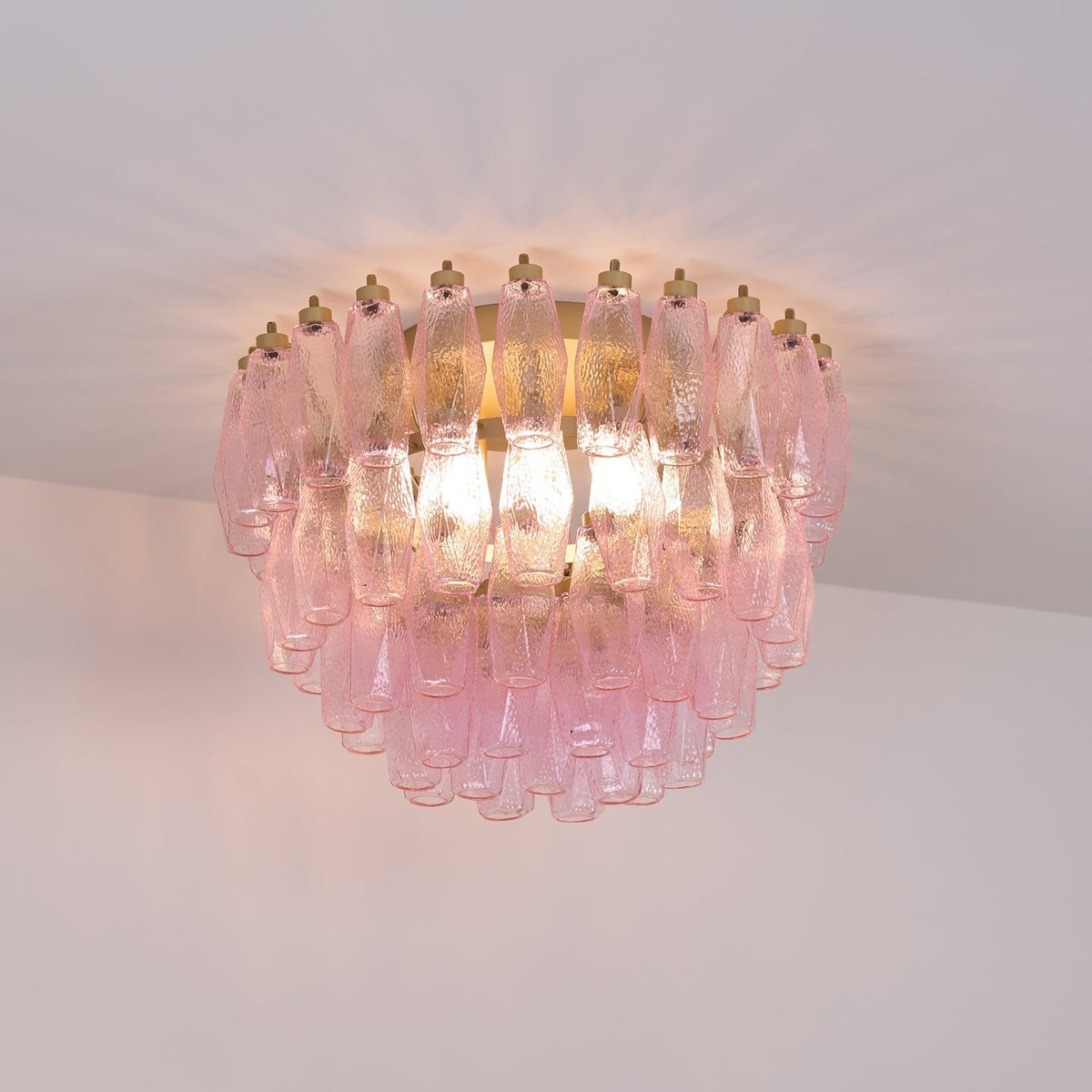 Celelaya Ceiling Lamp Poliedri Pink Murano Glass Layered Flush Mount