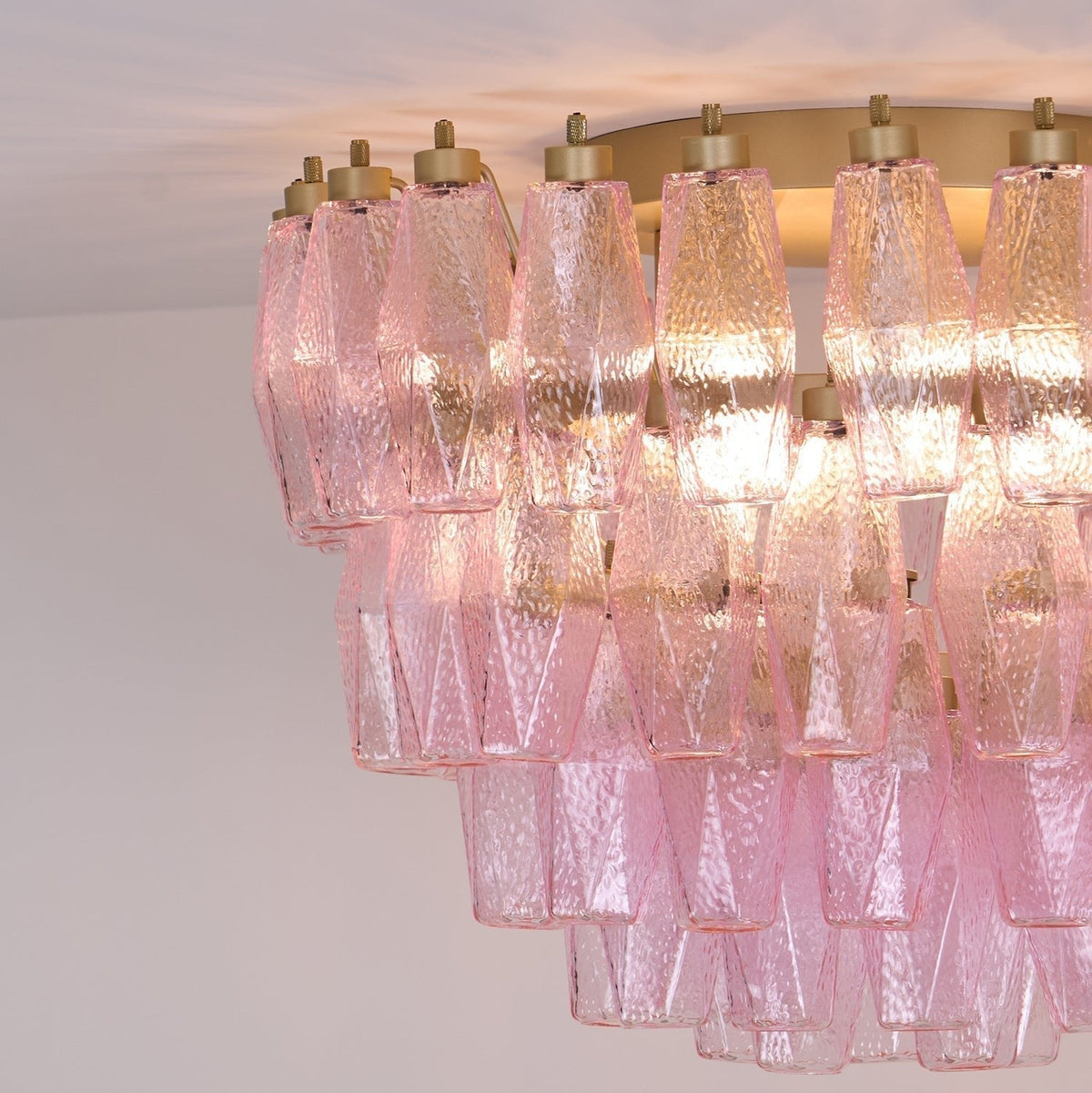 Celelaya Ceiling Lamp Poliedri Pink Murano Glass Layered Flush Mount