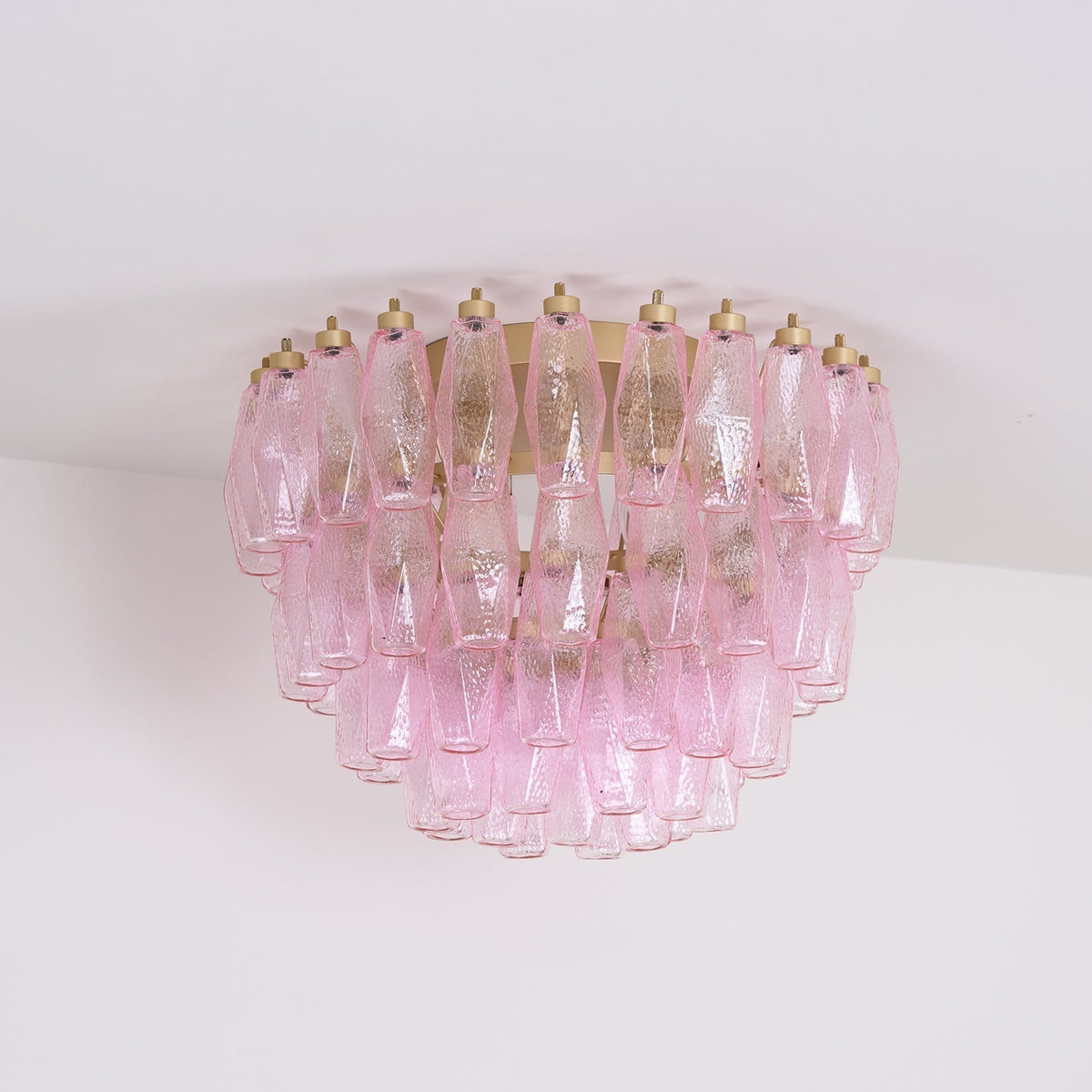 Celelaya Ceiling Lamp Poliedri Pink Murano Glass Layered Flush Mount