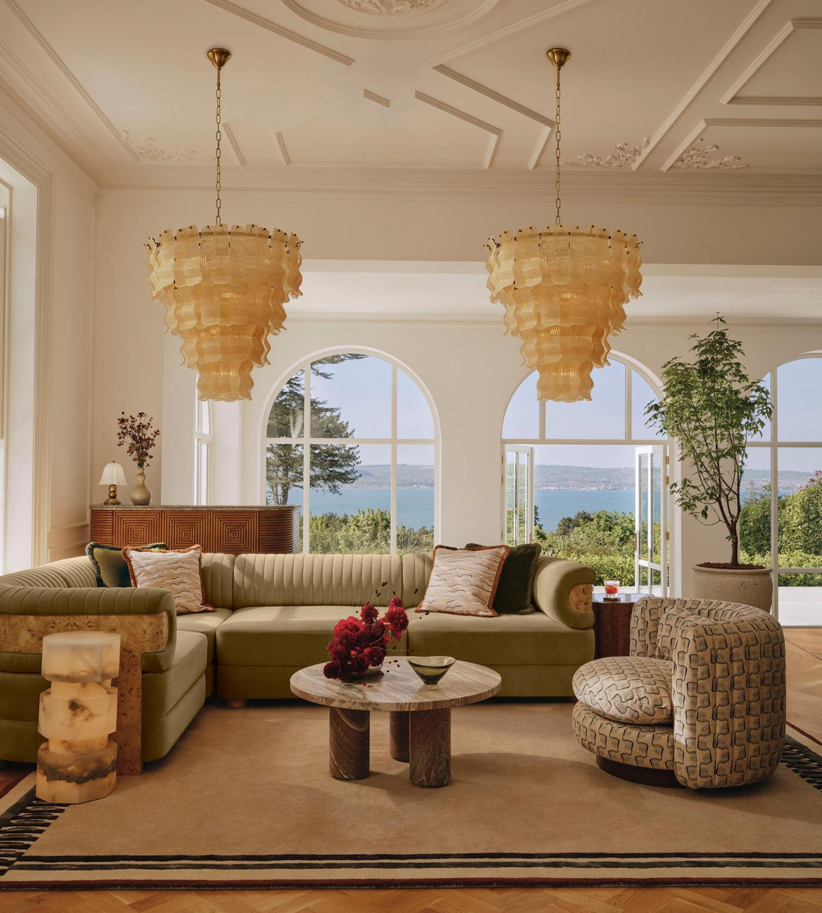 Borzi Yellow Glass Leaf Luxurious Chandelier