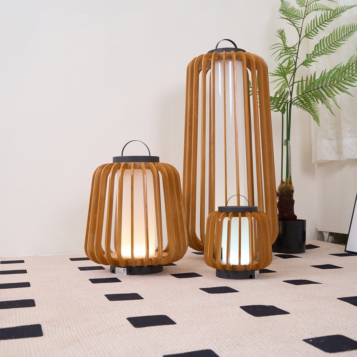 Elvelian Portable Rechargeable Wood Lantern Outdoor Light
