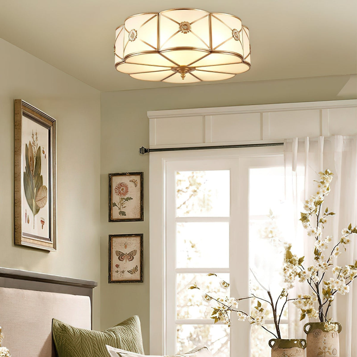Auralaine Ceiling Lamp Brass Scalloped Frosted Classic