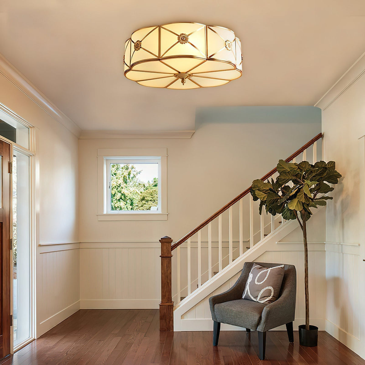 Auralaine Ceiling Lamp Brass Scalloped Frosted Classic