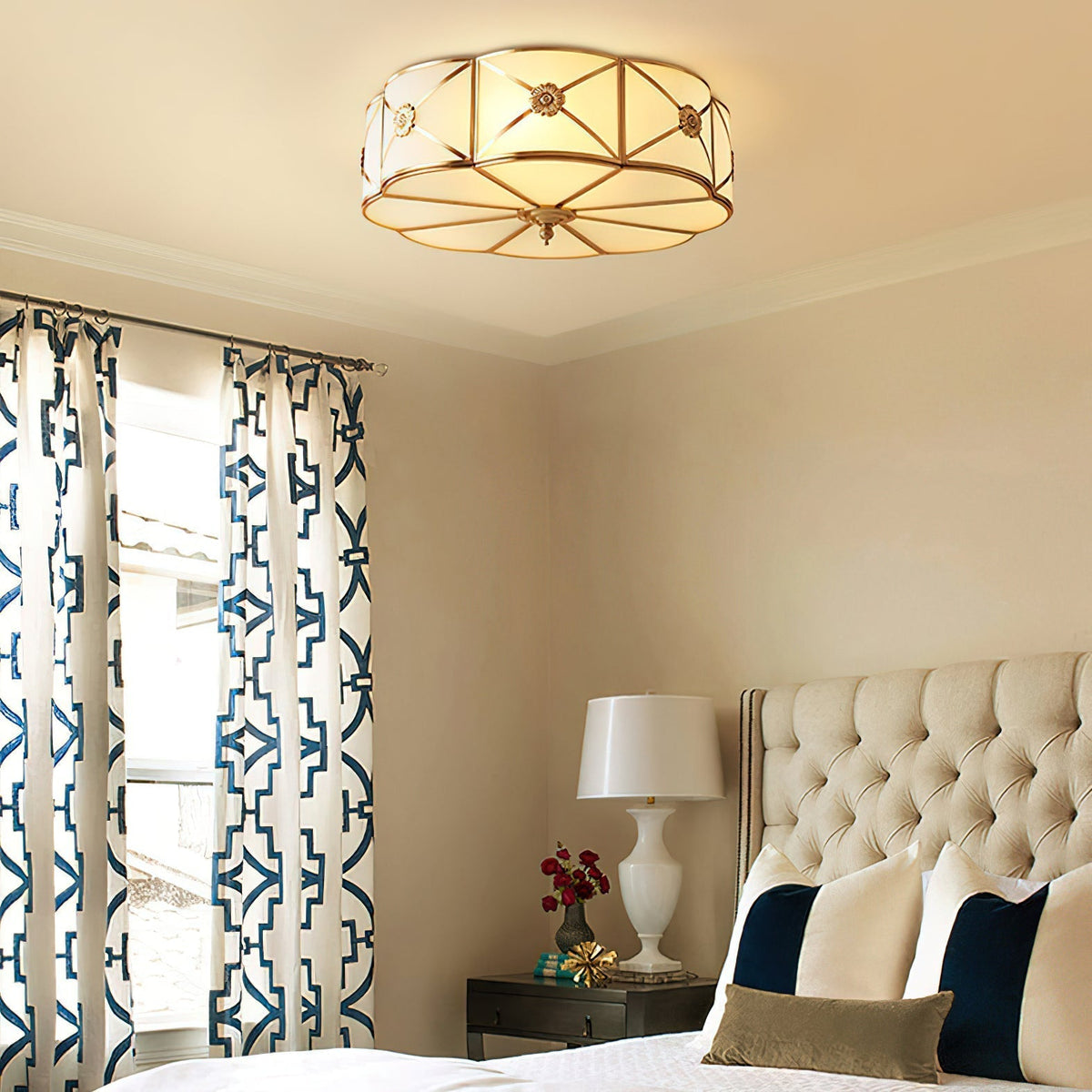 Auralaine Ceiling Lamp Brass Scalloped Frosted Classic