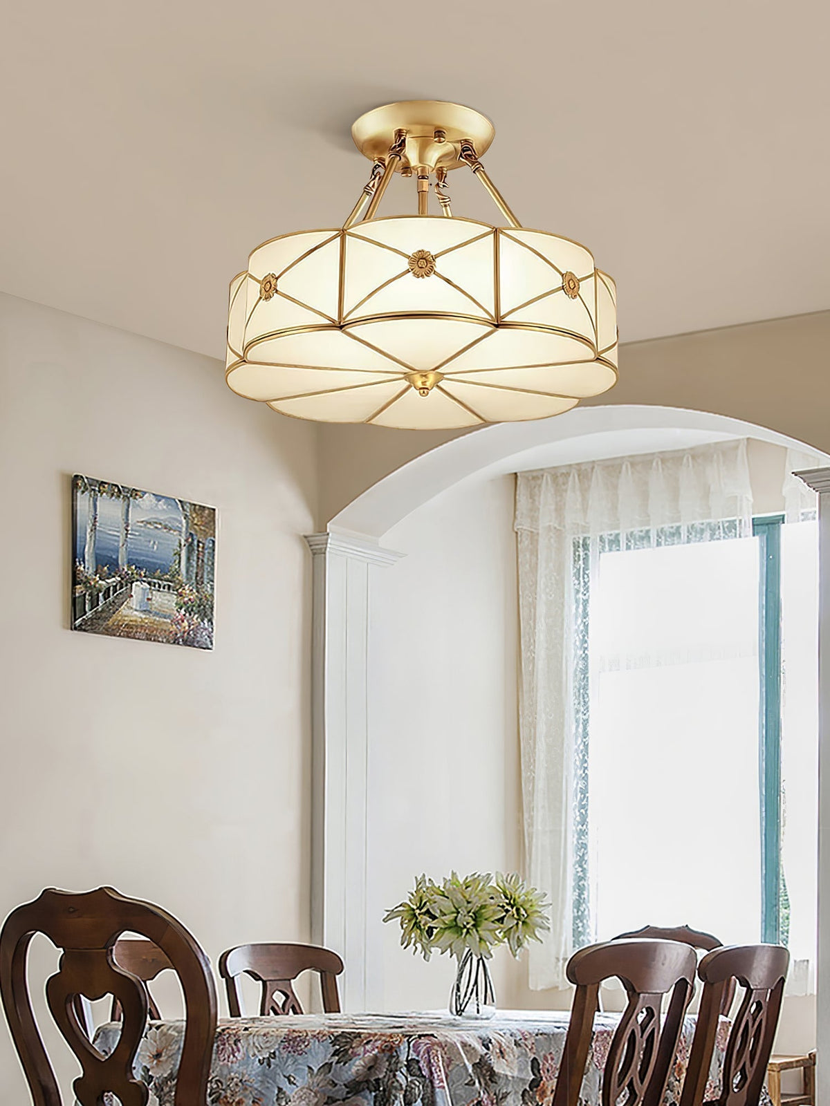 Auralaine Ceiling Lamp Brass Scalloped Frosted Classic