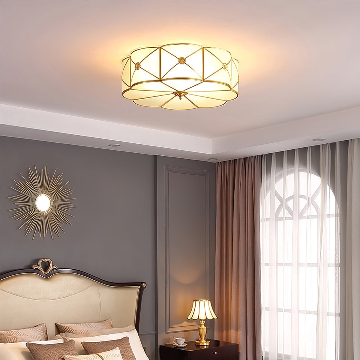 Auralaine Ceiling Lamp Brass Scalloped Frosted Classic