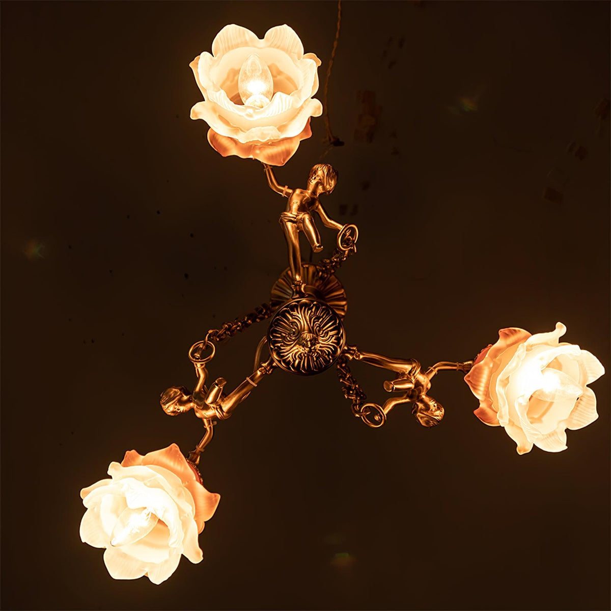 Solisira Chandelier Brass Suspension Floral Vintage