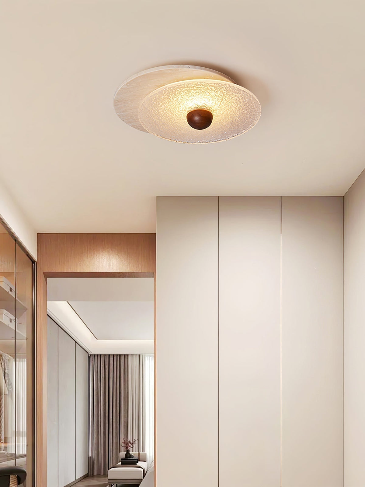 Keth Circular Travertine Ceiling Light / Wall Light