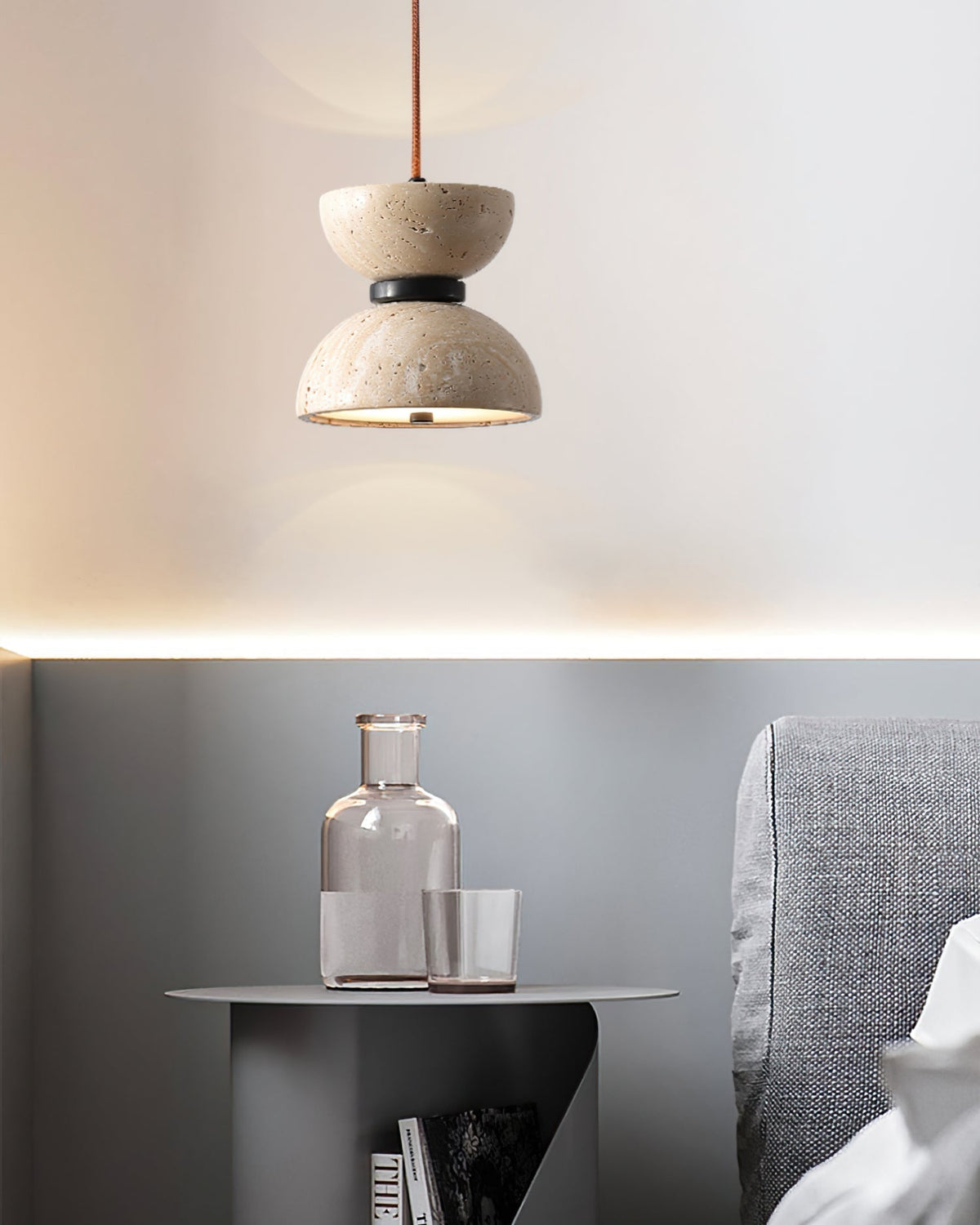 Tersus  Travertine Hourglass Pendant  Light Double-dome