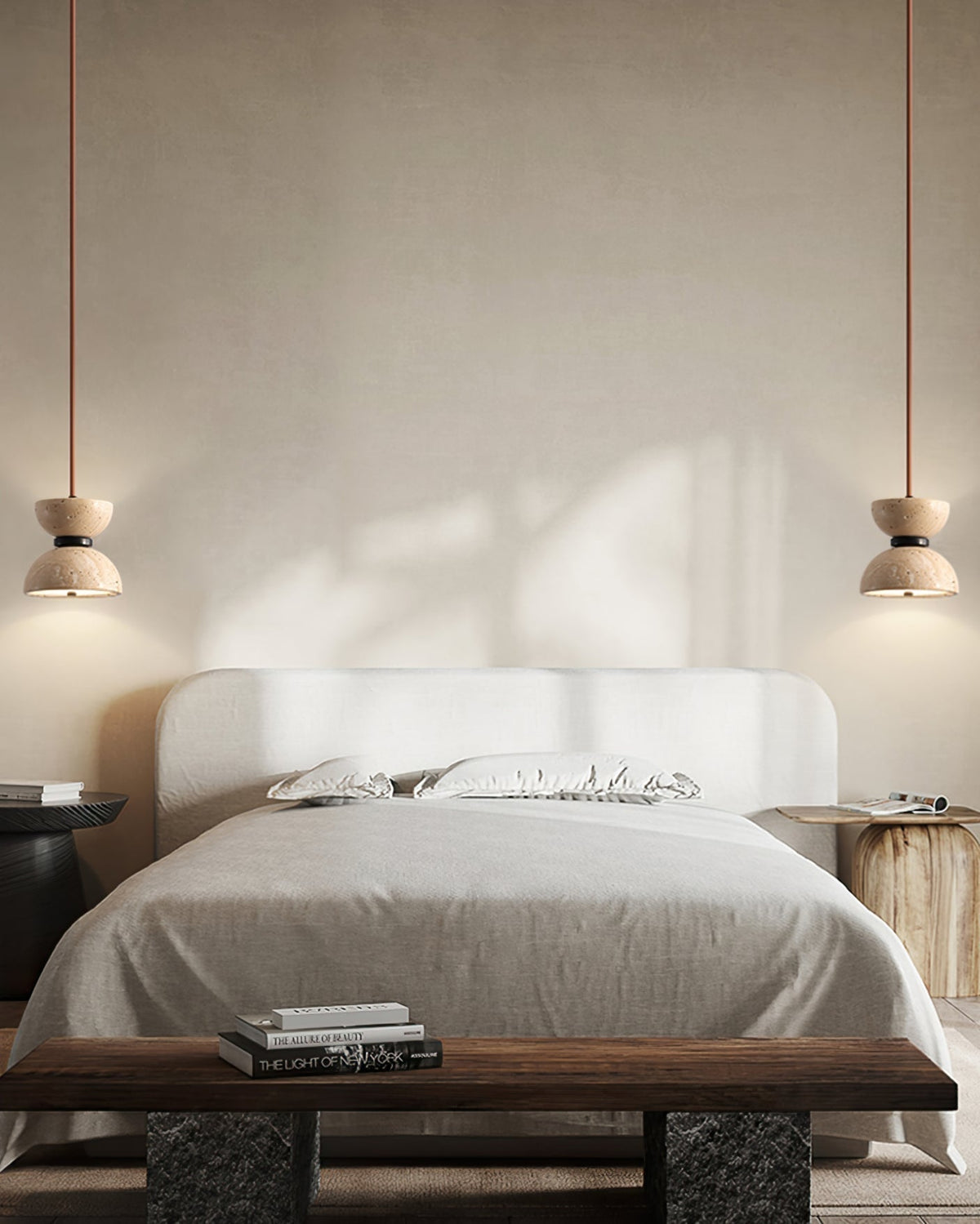 Tersus  Travertine Hourglass Pendant  Light Double-dome