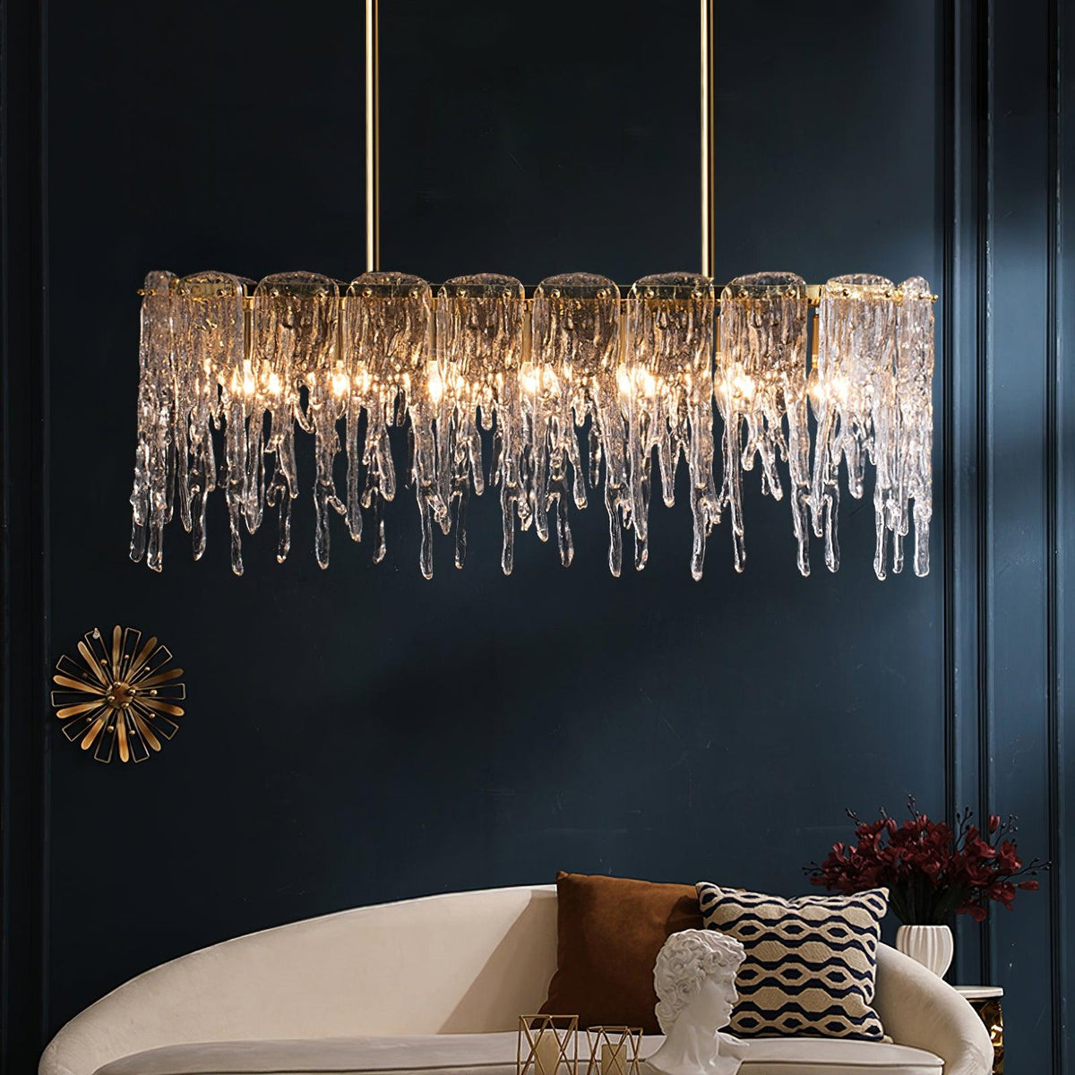 Cathaa Postmodern Luxury Rectangular Icicle Glass Crystal Chandelier