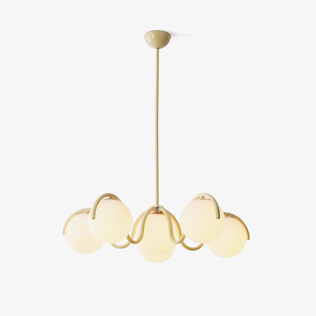 Eireine Chandelier White Glass Globes Curved Frame