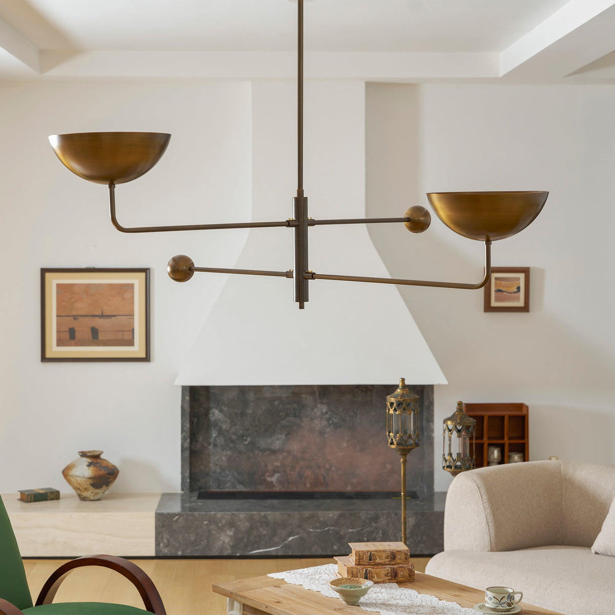 Vela Brass  two-head ceiling chandelier
