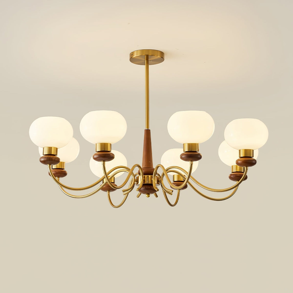 Riniena Chandelier Brass Wood Globe Classic