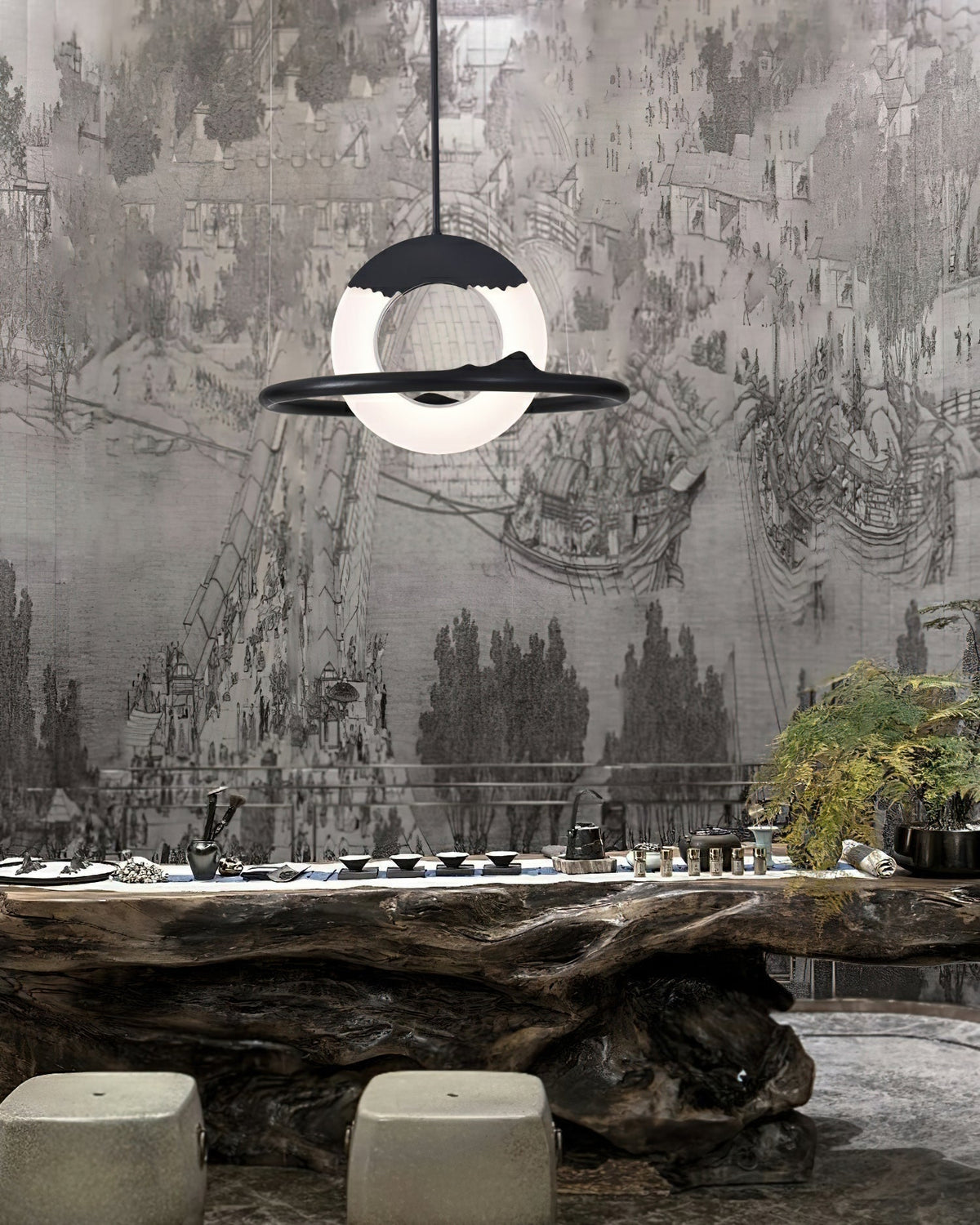 Mytalan Circular Acrylic Wood Pendant Light
