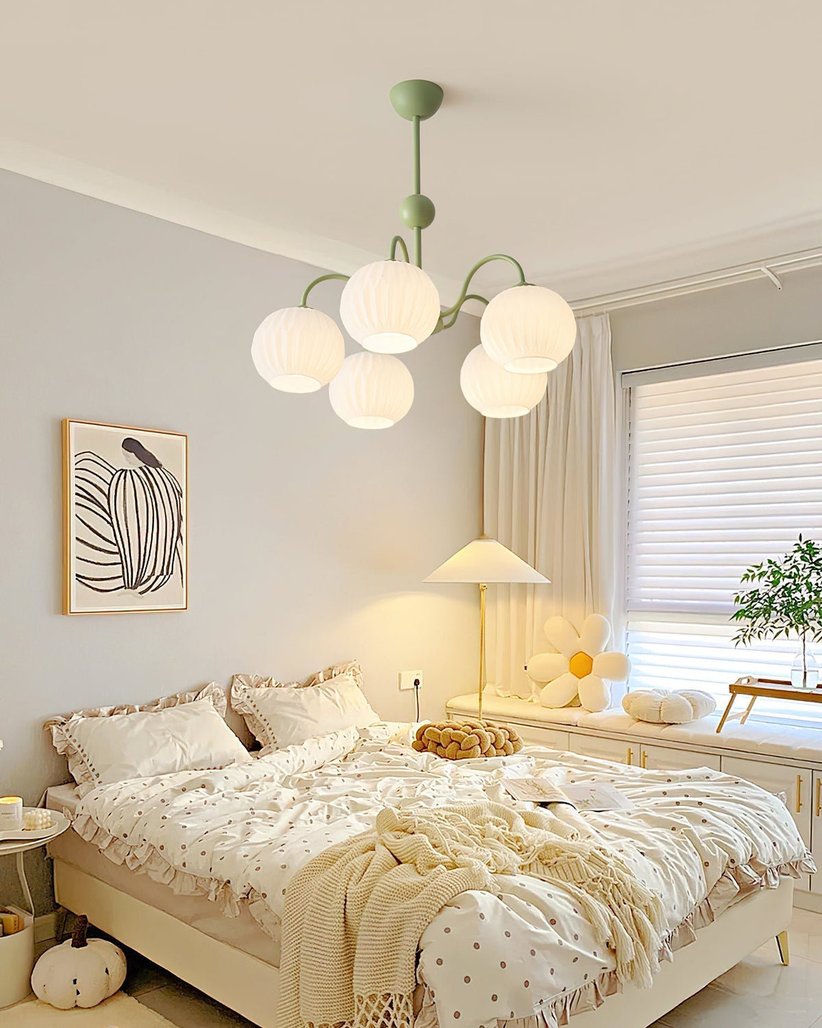 Velaaria Chandelier Green Ribbed Glass Modern 8-Light