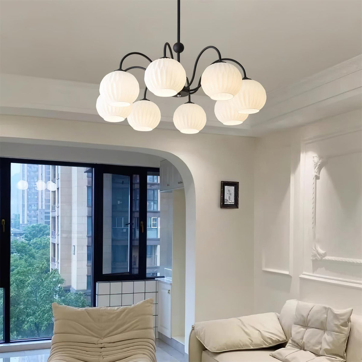 Velaaria Chandelier Green Ribbed Glass Modern 8-Light