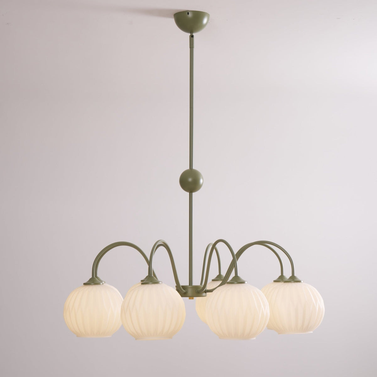 Velaaria Chandelier Green Ribbed Glass Modern 8-Light