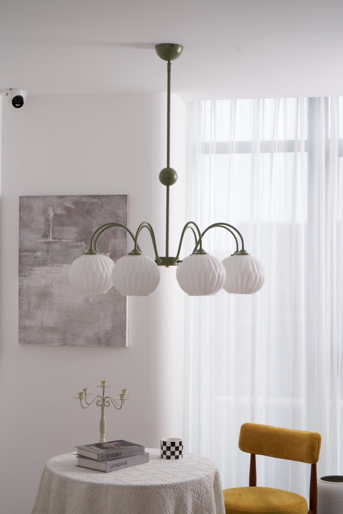 Velaaria Chandelier Green Ribbed Glass Modern 8-Light