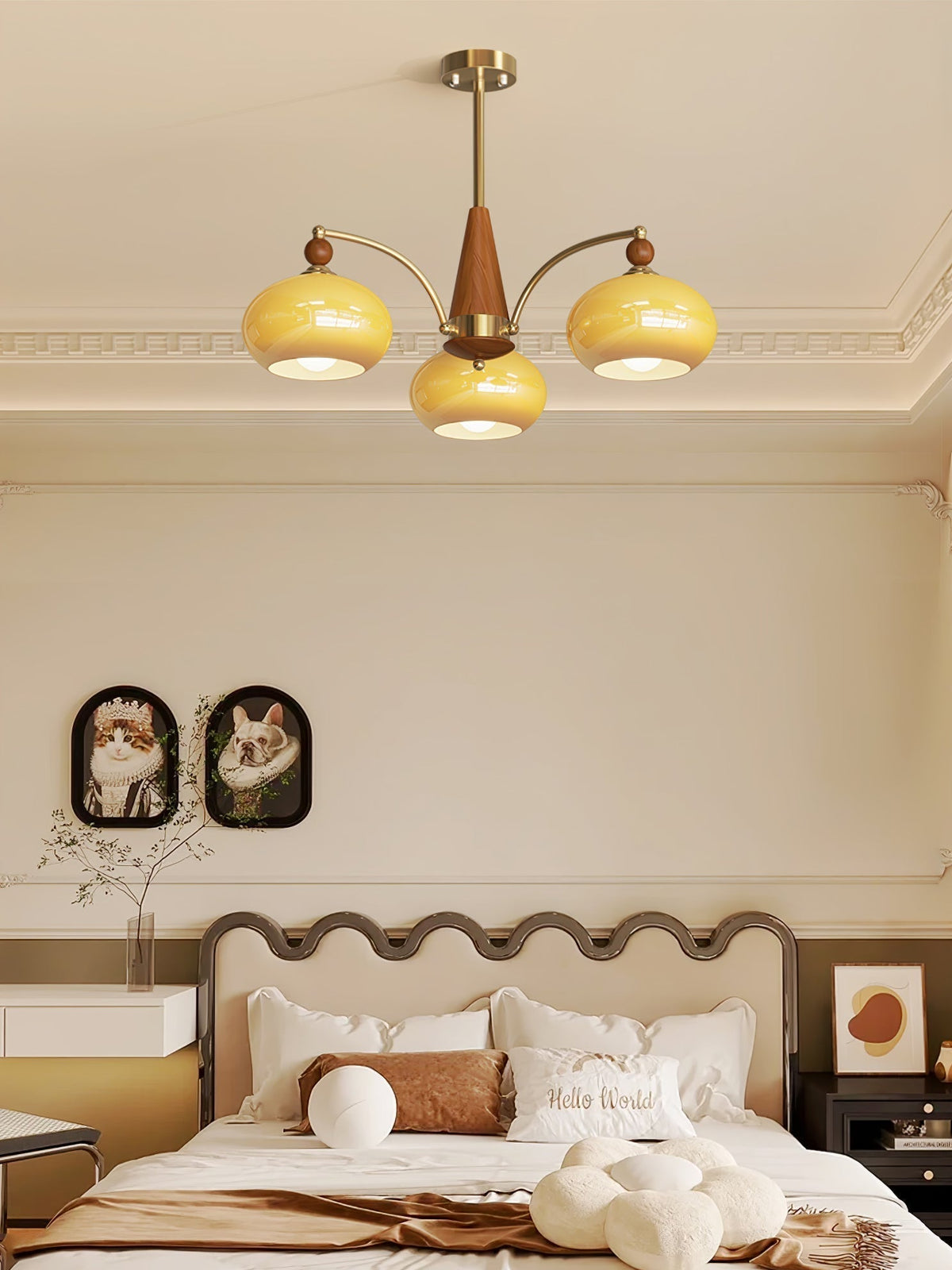 Vevely Pendant Lamp Retro Yellow Glass Brass