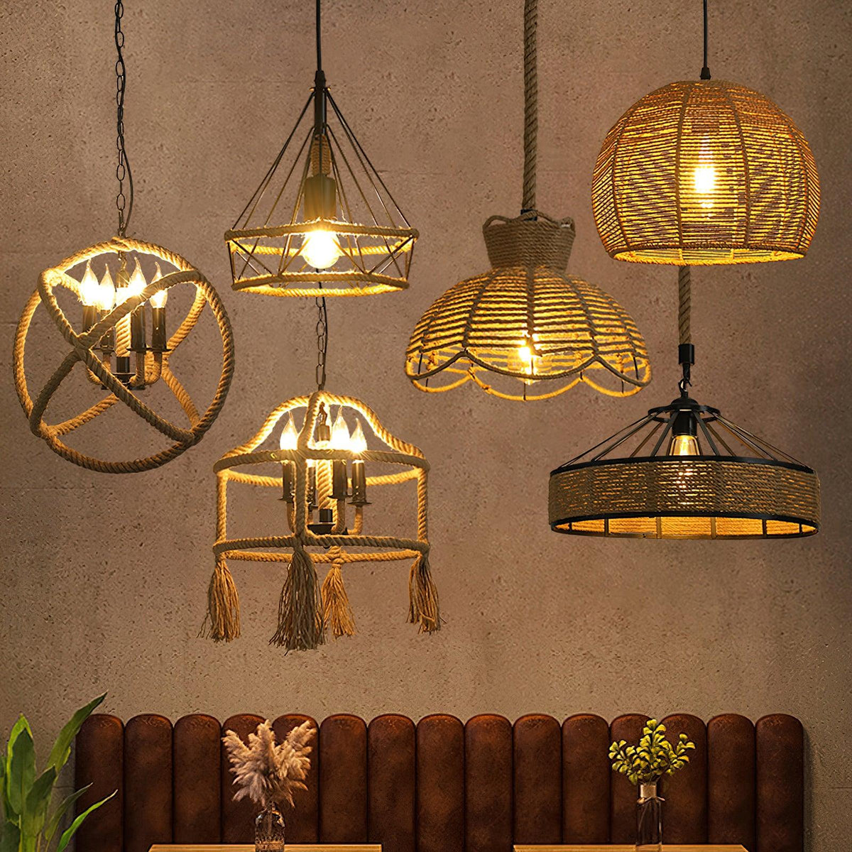 Xunell Retro Hemp Rope Interesting Pendant Light