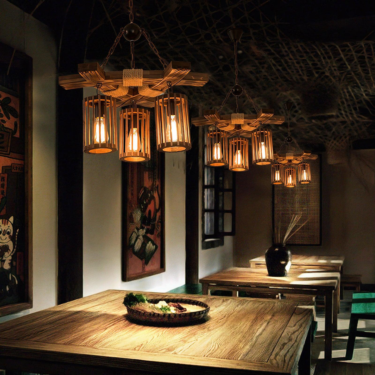 Rinanaine Chandelier Retro Solid Wood Industrial