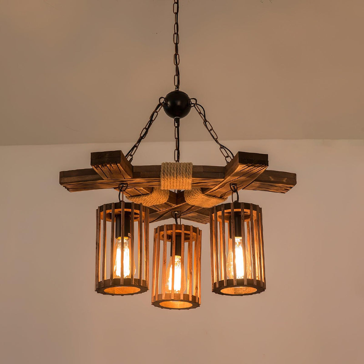 Rinanaine Chandelier Retro Solid Wood Industrial