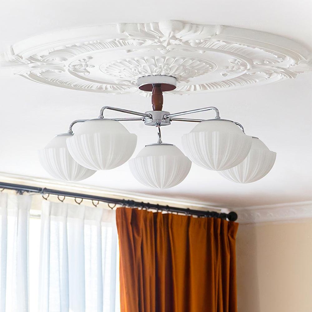 Rinivian Chandelier Retro Glass Chrome Wood