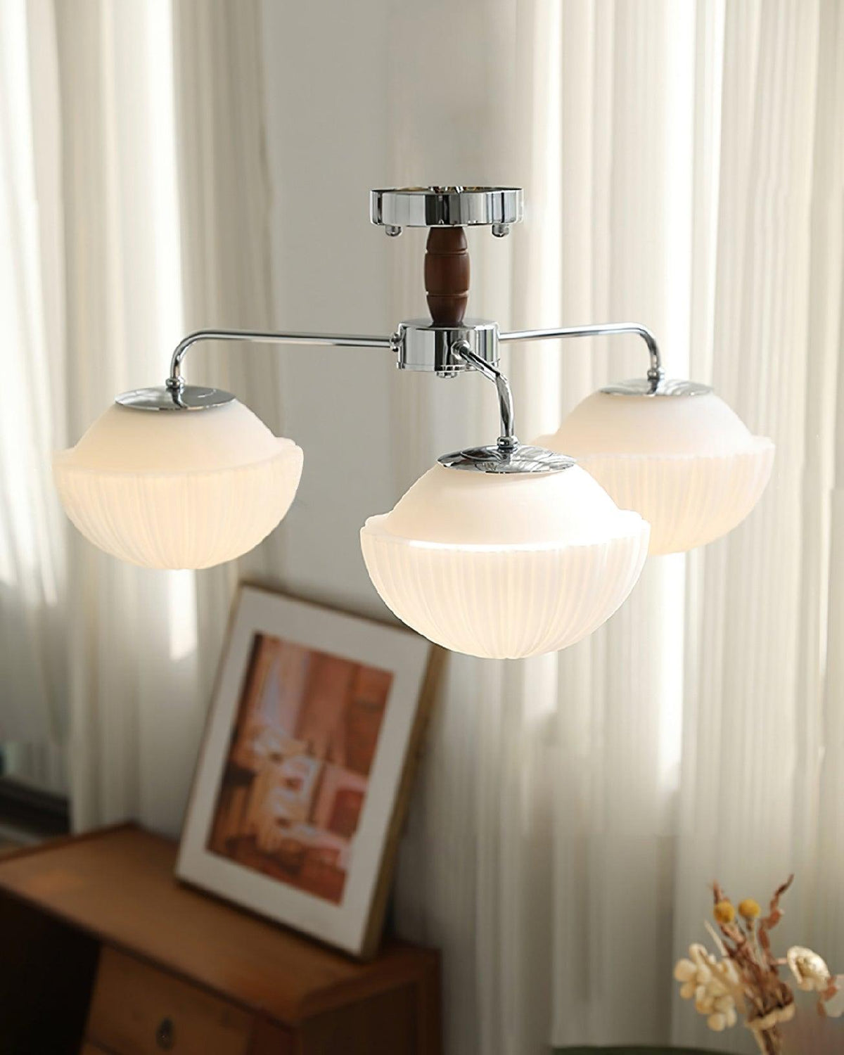 Rinivian Chandelier Retro Glass Chrome Wood