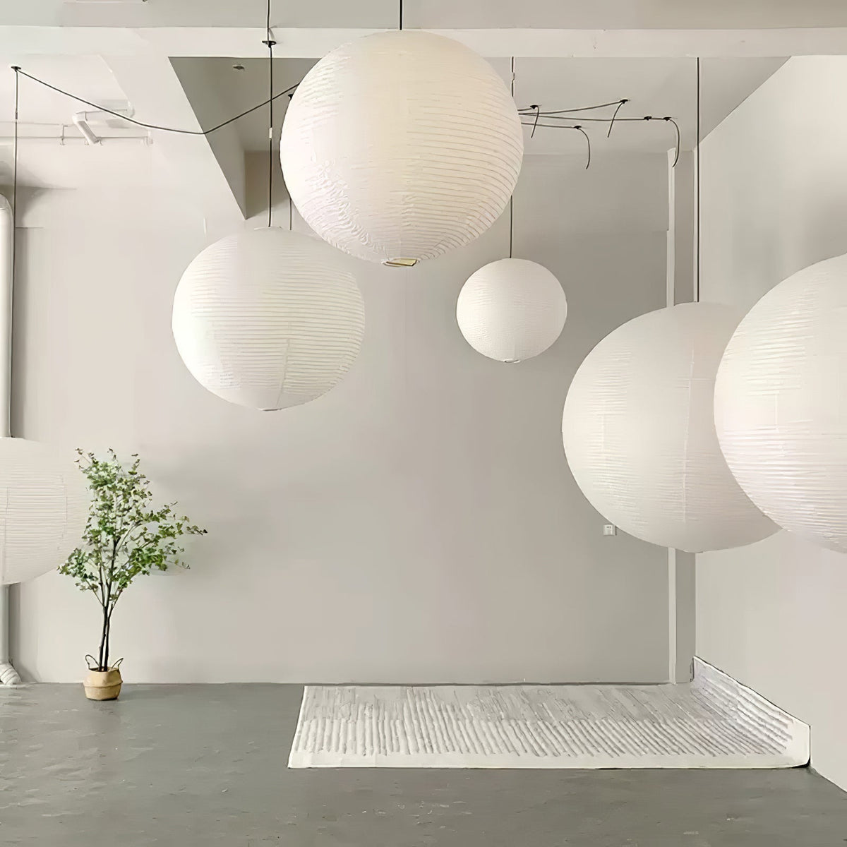 Quaden Paper Globe White Plug Wire Pendant Light