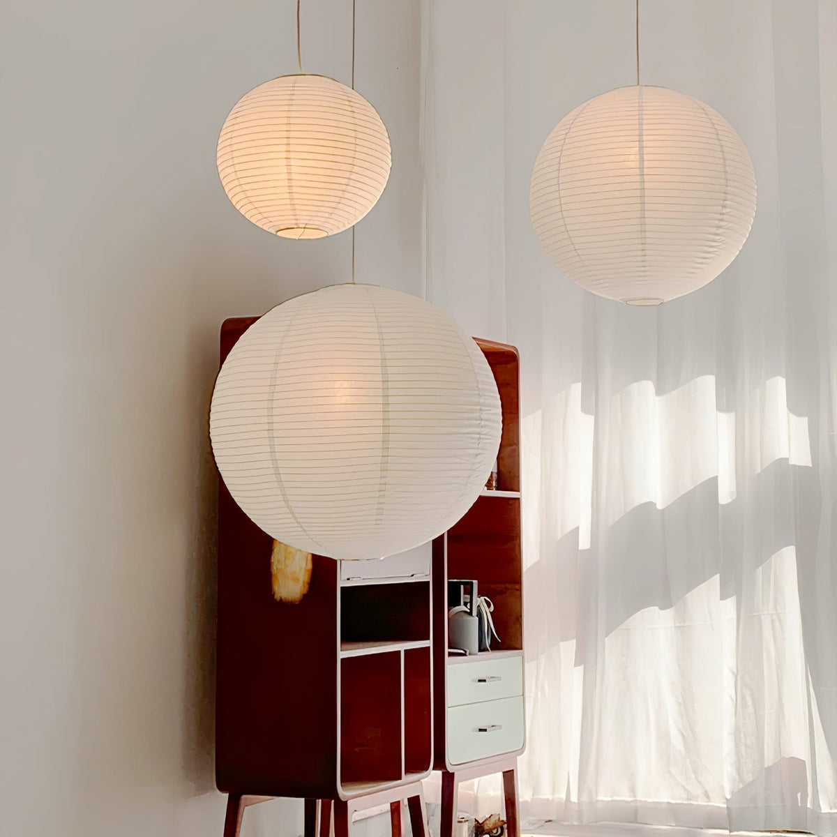 Quaden Paper Globe White Plug Wire Pendant Light