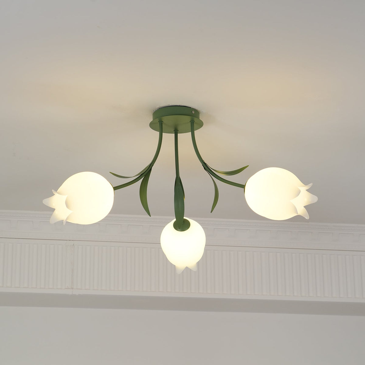 Ivory Ceiling Light Lily Flower Blossom Green Base