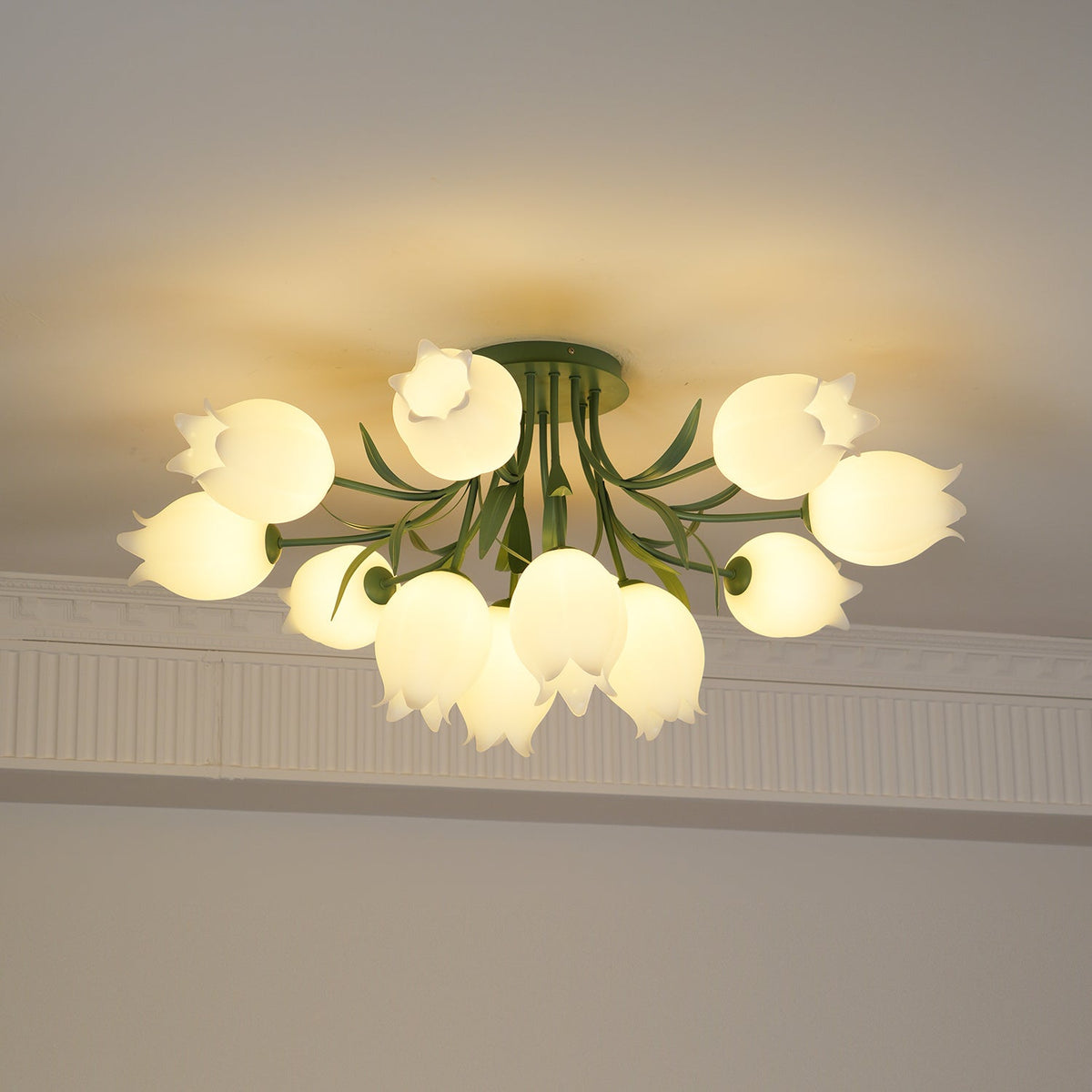 Ivory Ceiling Light Lily Flower Blossom Green Base