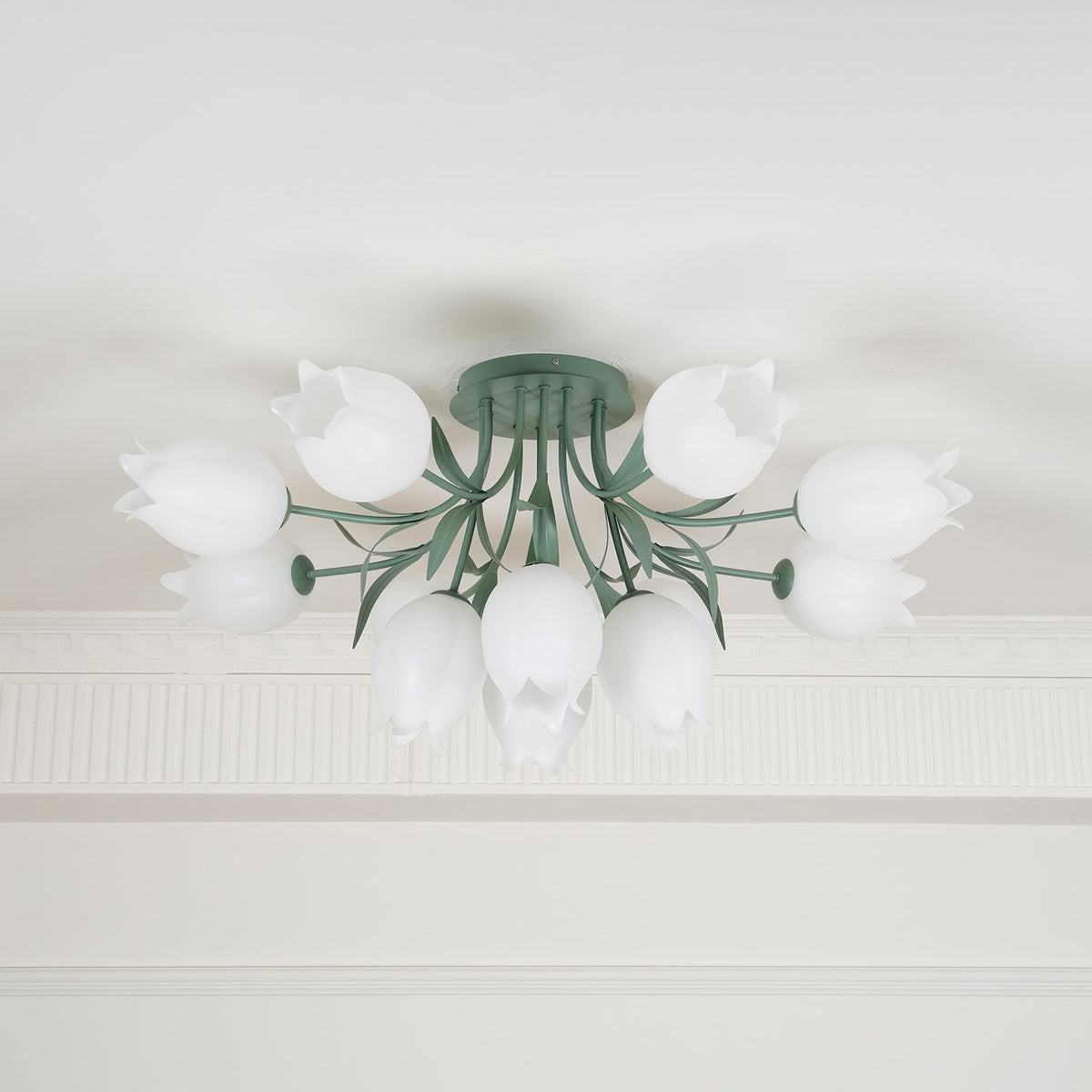 Ivory Ceiling Light Lily Flower Blossom Green Base