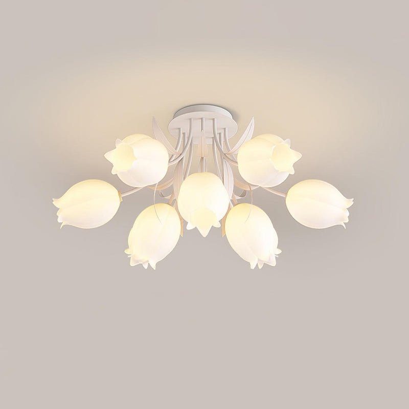 Ivory Ceiling Light Lily Flower Blossom Green Base