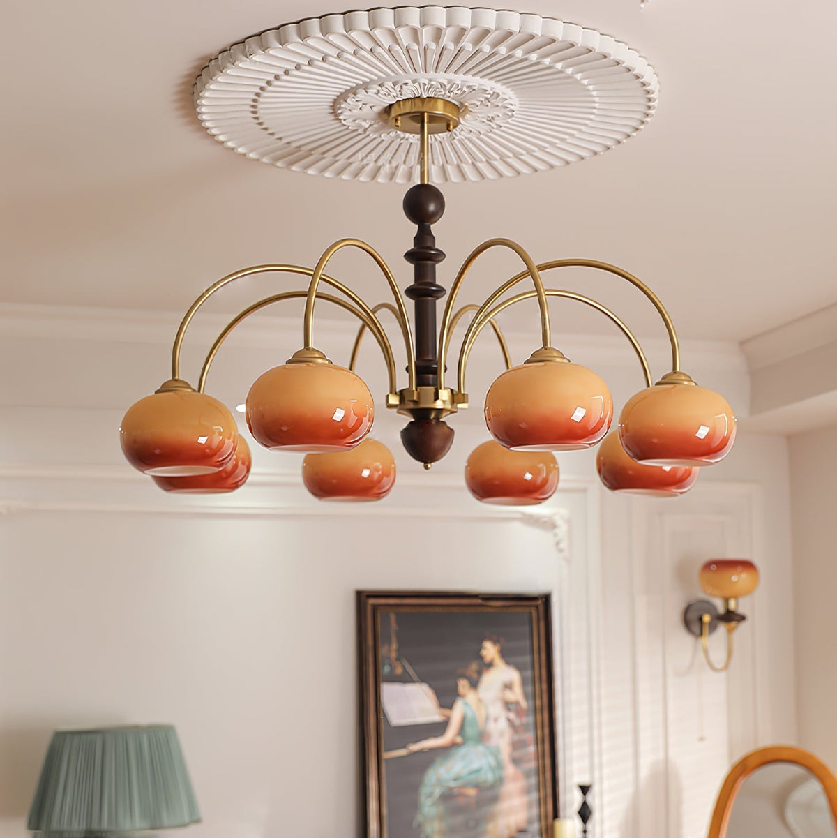 Calveth Chandelier Brass Glass Persimmon Shape