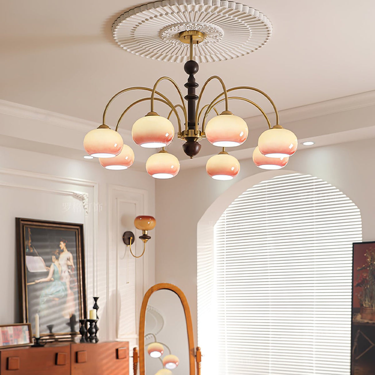 Calveth Chandelier Brass Glass Persimmon Shape