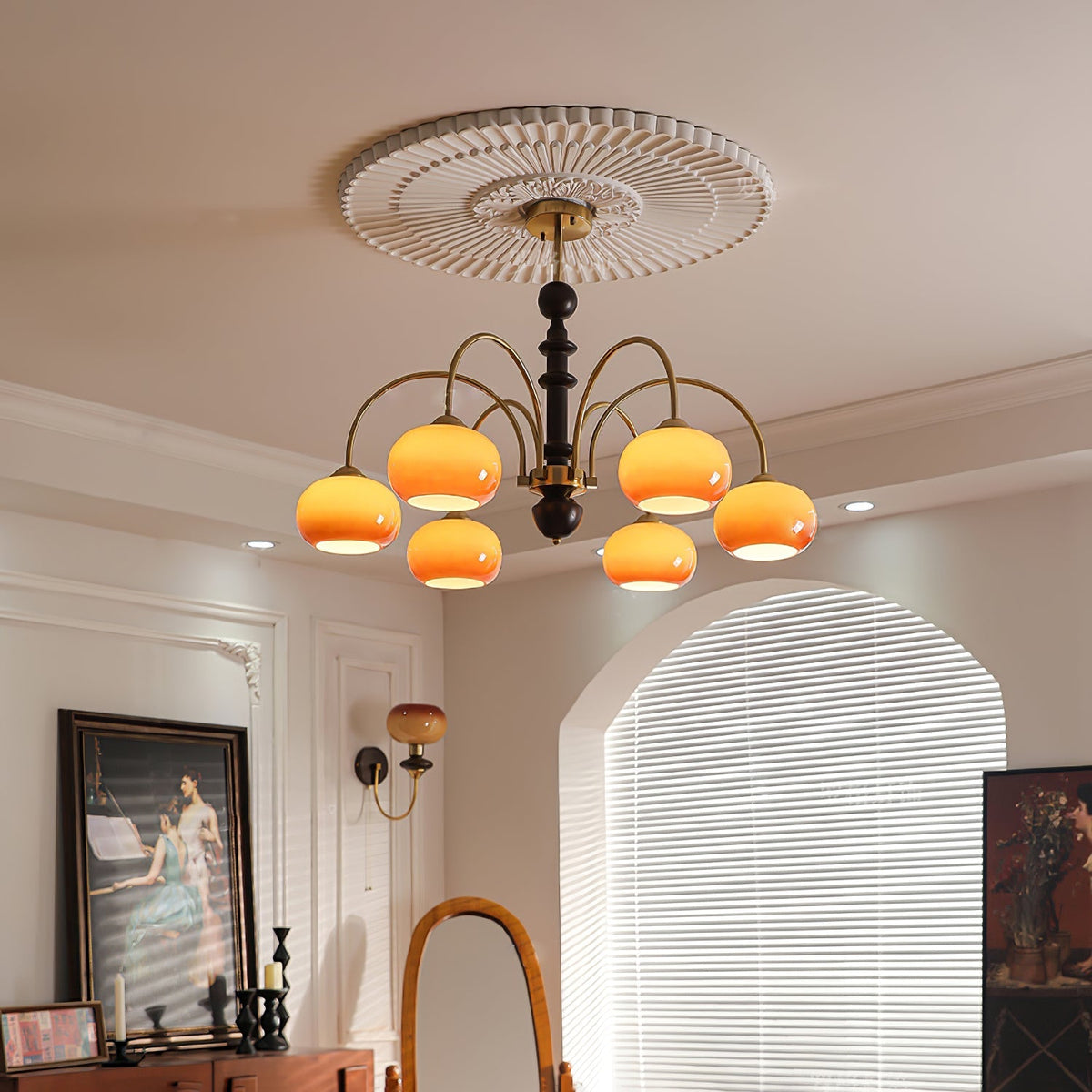 Calveth Chandelier Brass Glass Persimmon Shape