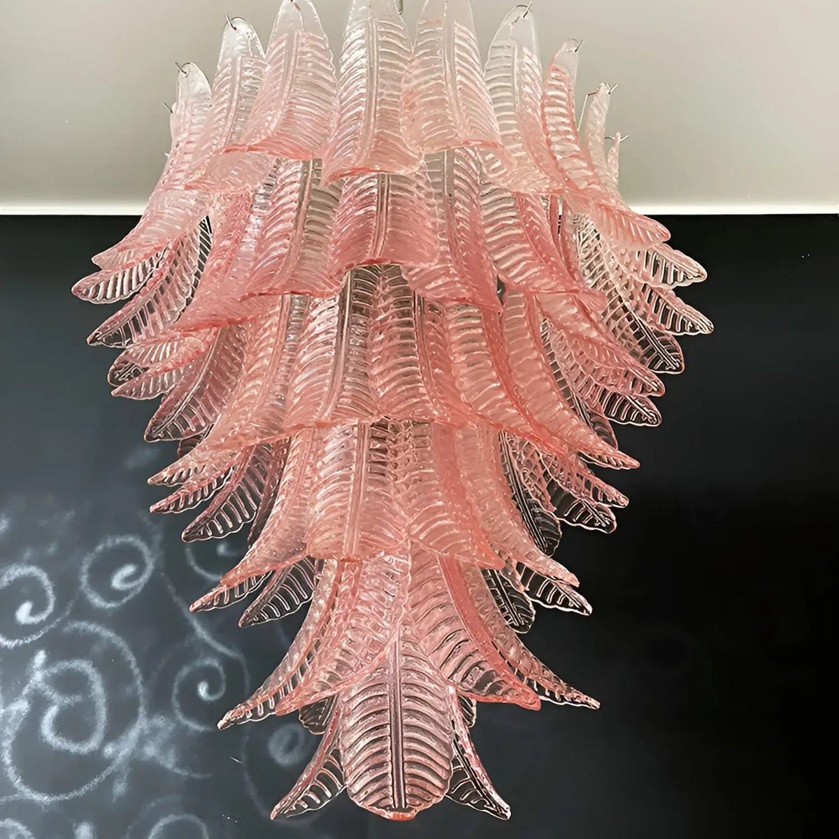 Liorisian Chandelier Pink Murano Glass Leaves Cascading Romantic