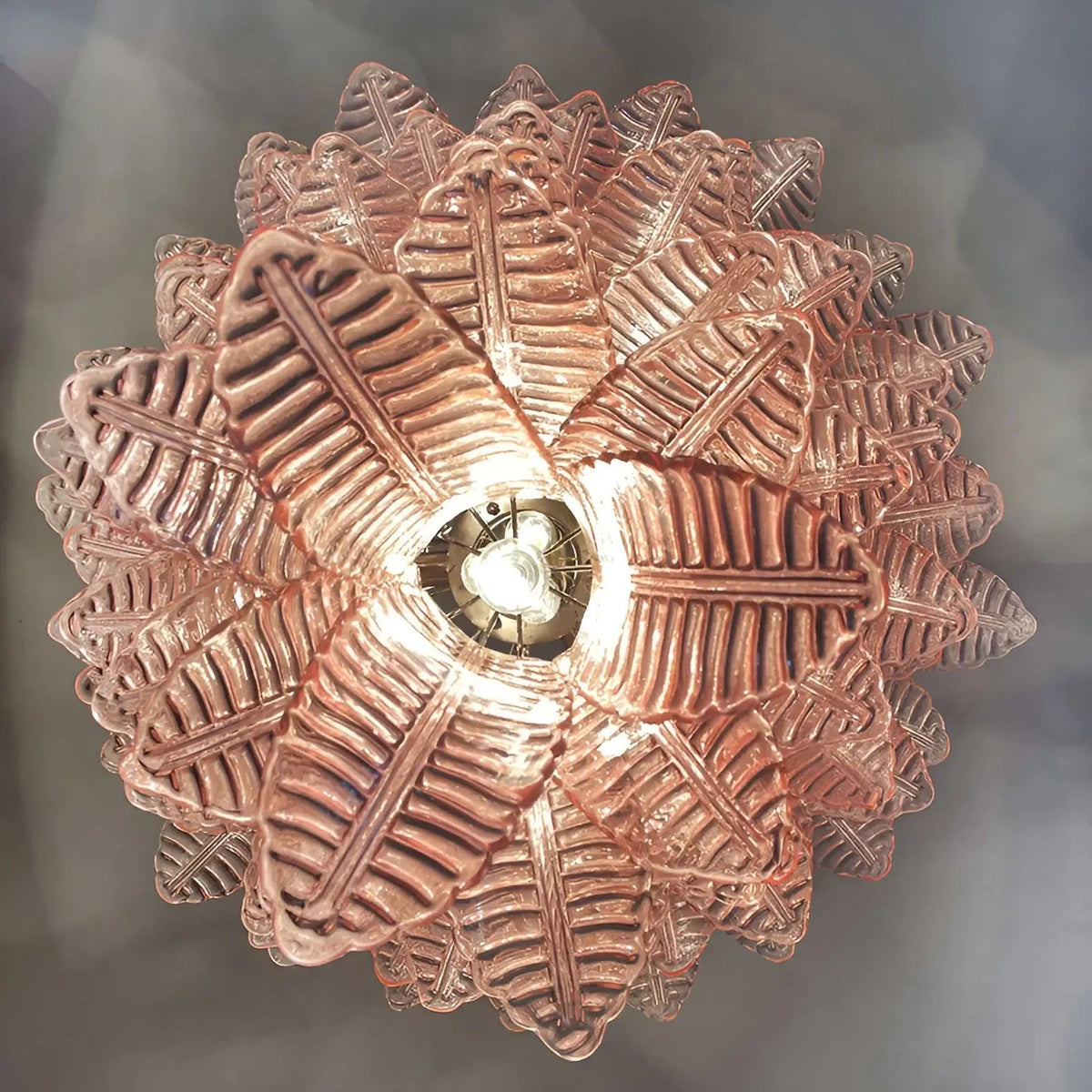 Liorisian Chandelier Pink Murano Glass Leaves Cascading Romantic