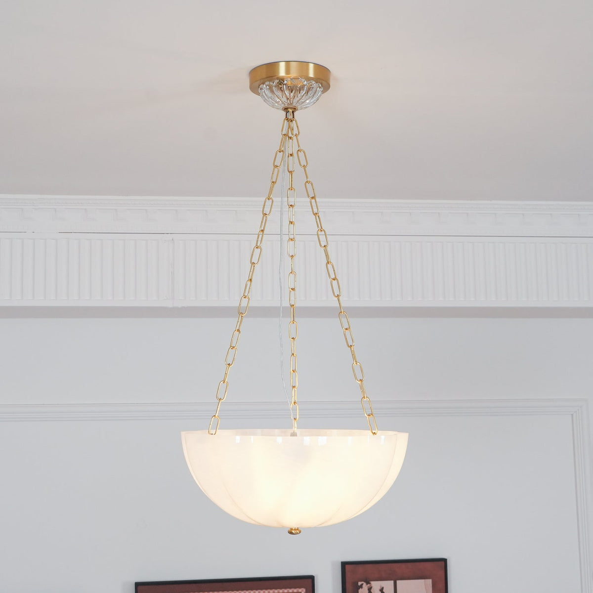 Voriq Chandelier Glass Bowl Brass Chain