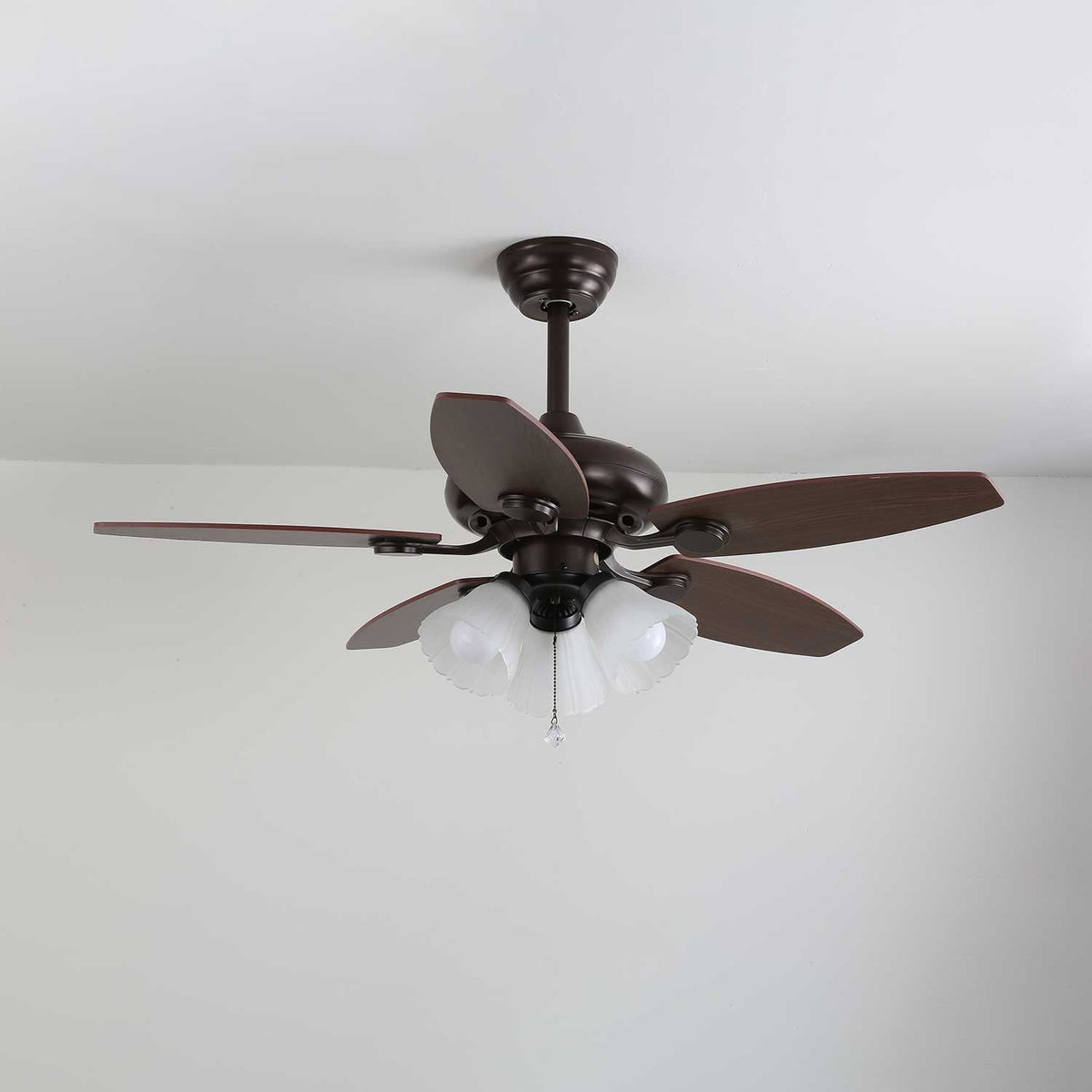 Elviveon Vintage Wood Glass Ceiling Fan Light