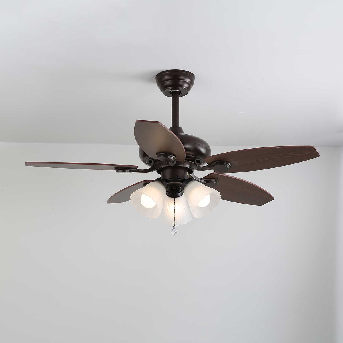 Elviveon Vintage Wood Glass Ceiling Fan Light