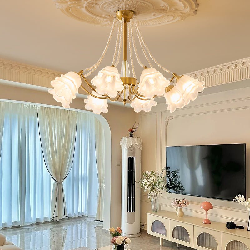Allirila Traditional Elegance  Vintage Bloom Pearls Glass Chandelier